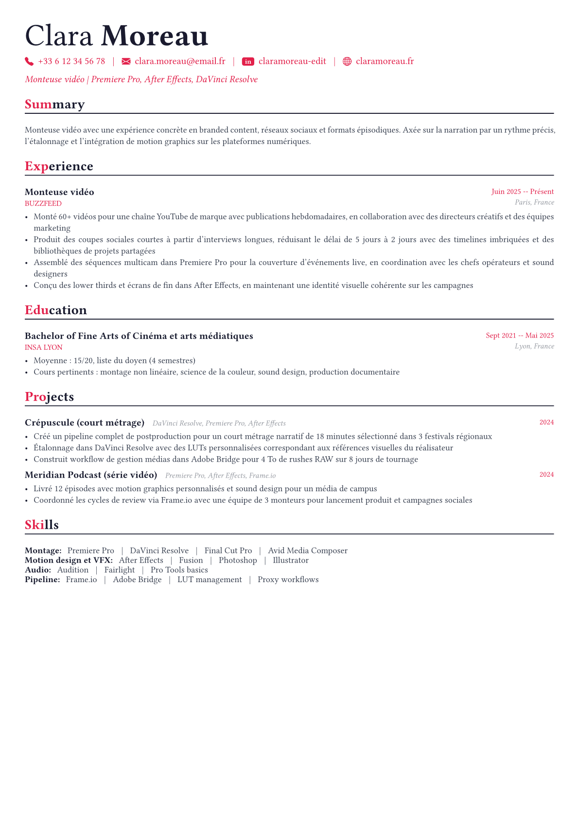 Video Editor exemple de CV