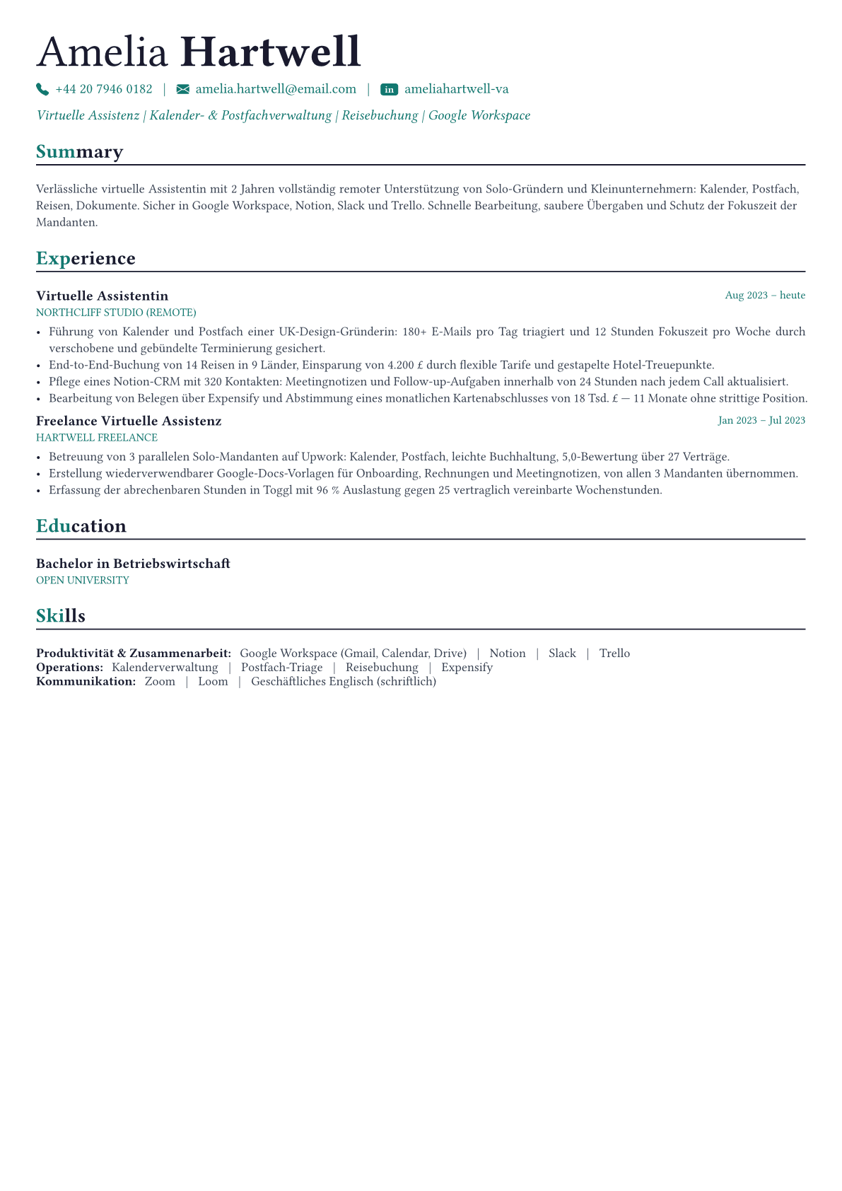 Virtual Assistant Lebenslauf-Beispiel