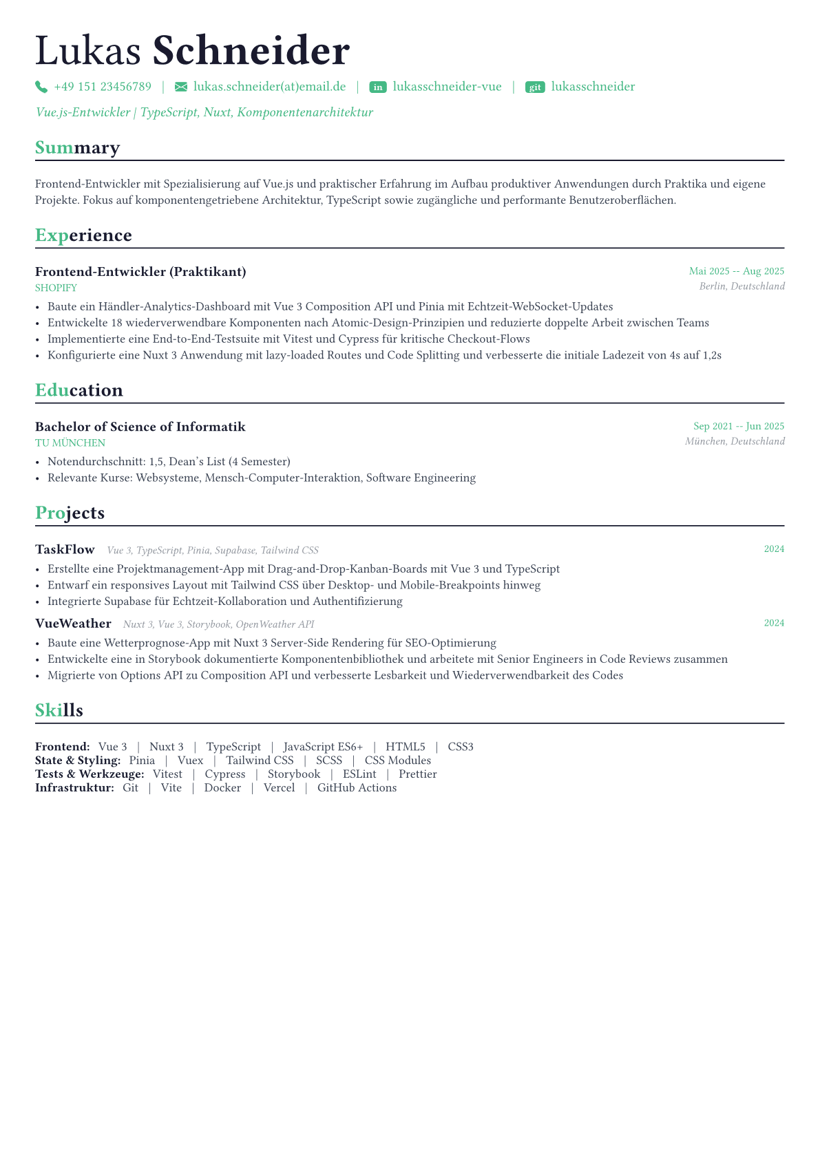 Vue Developer Lebenslauf-Beispiel