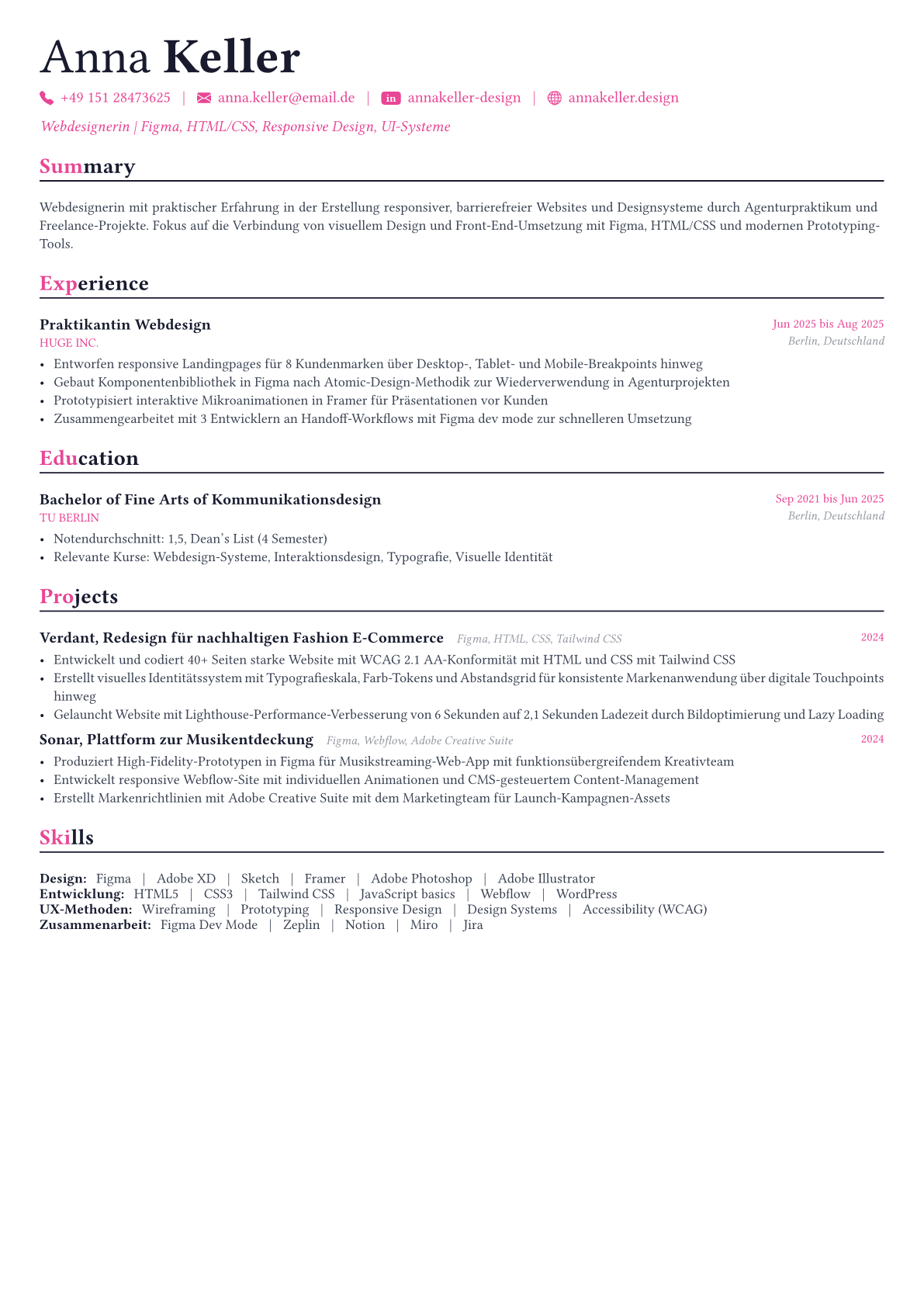 Web Designer Lebenslauf-Beispiel