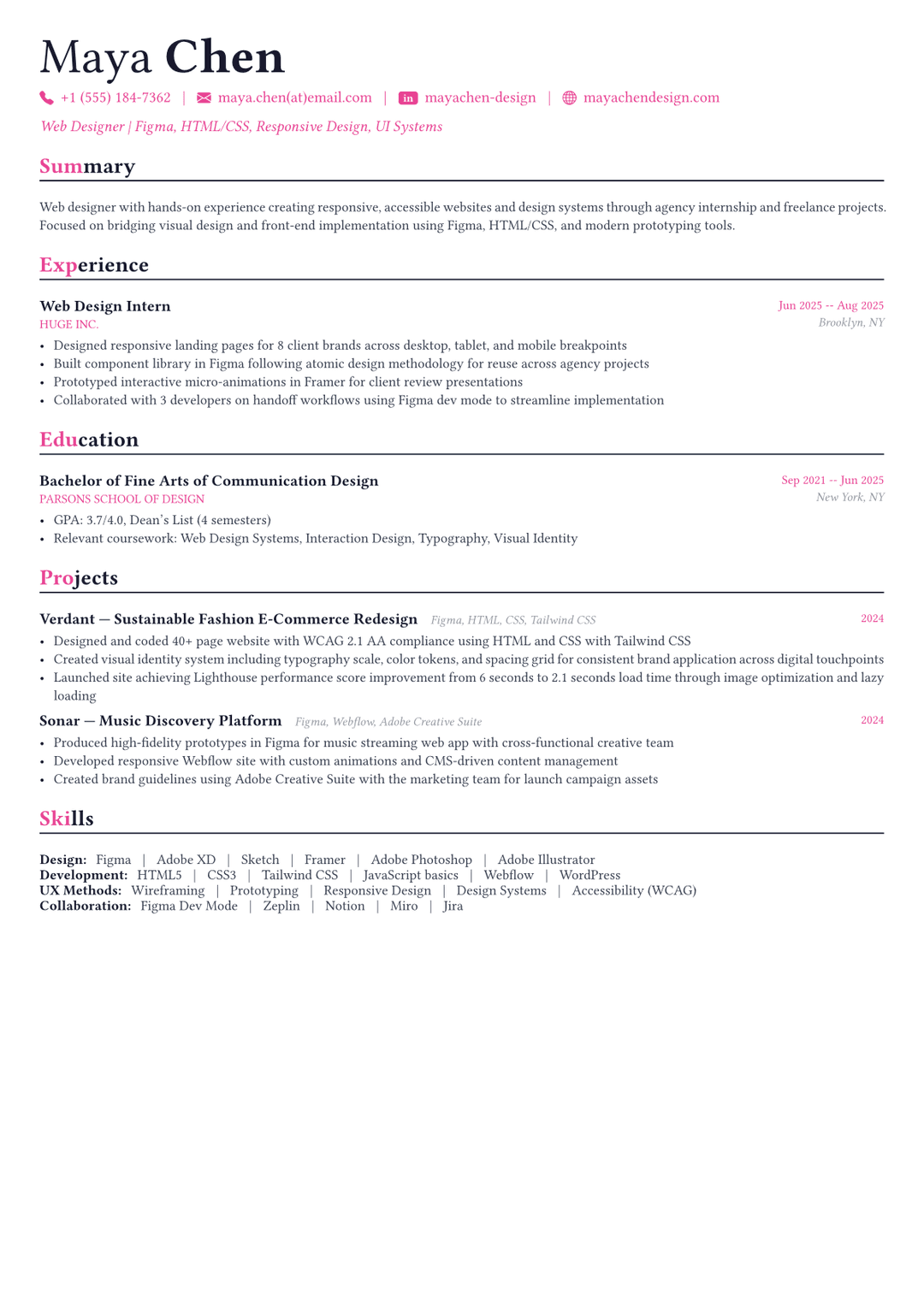 Web Designer resume example