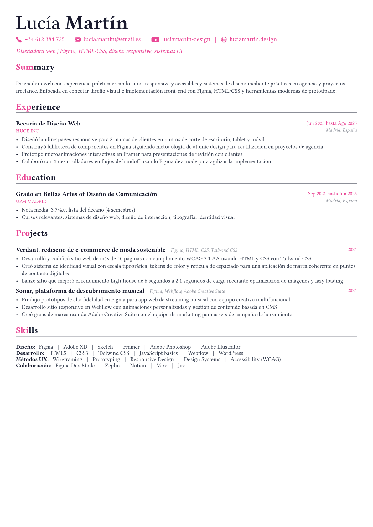 Web Designer ejemplo de CV