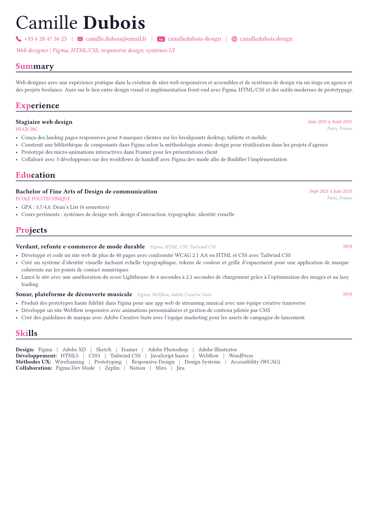 Web Designer exemple de CV