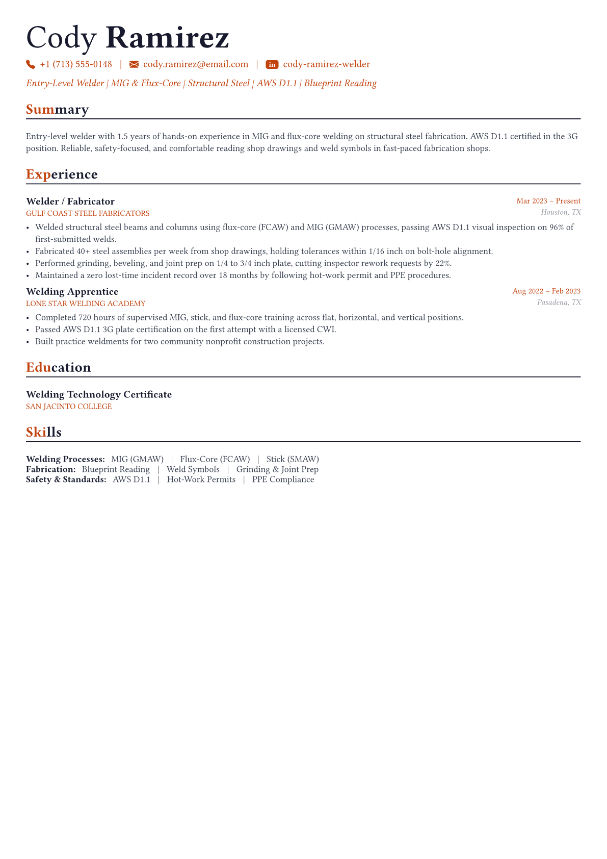 Welder resume example