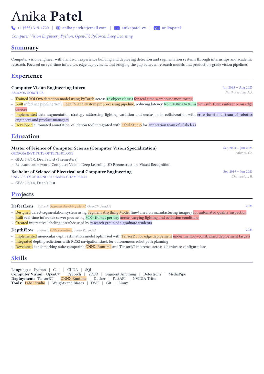 Machine Vision Cv Computer Vision Engineer Resume Examples & Templates (2026) | Roasted.cv